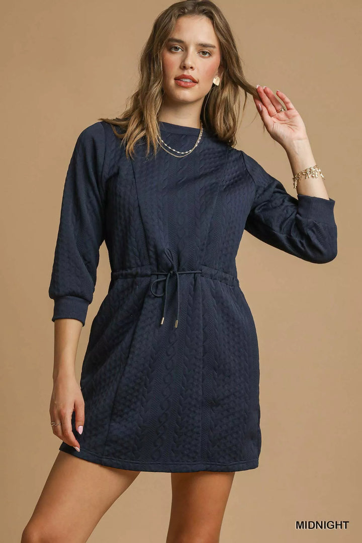 Drawstring Cable Knit Mini Dress