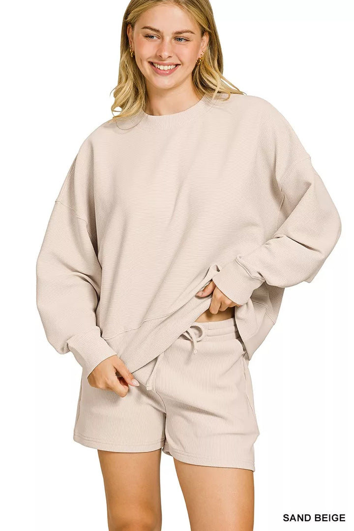 Ribbed Crewneck Pullover and Shorts Set