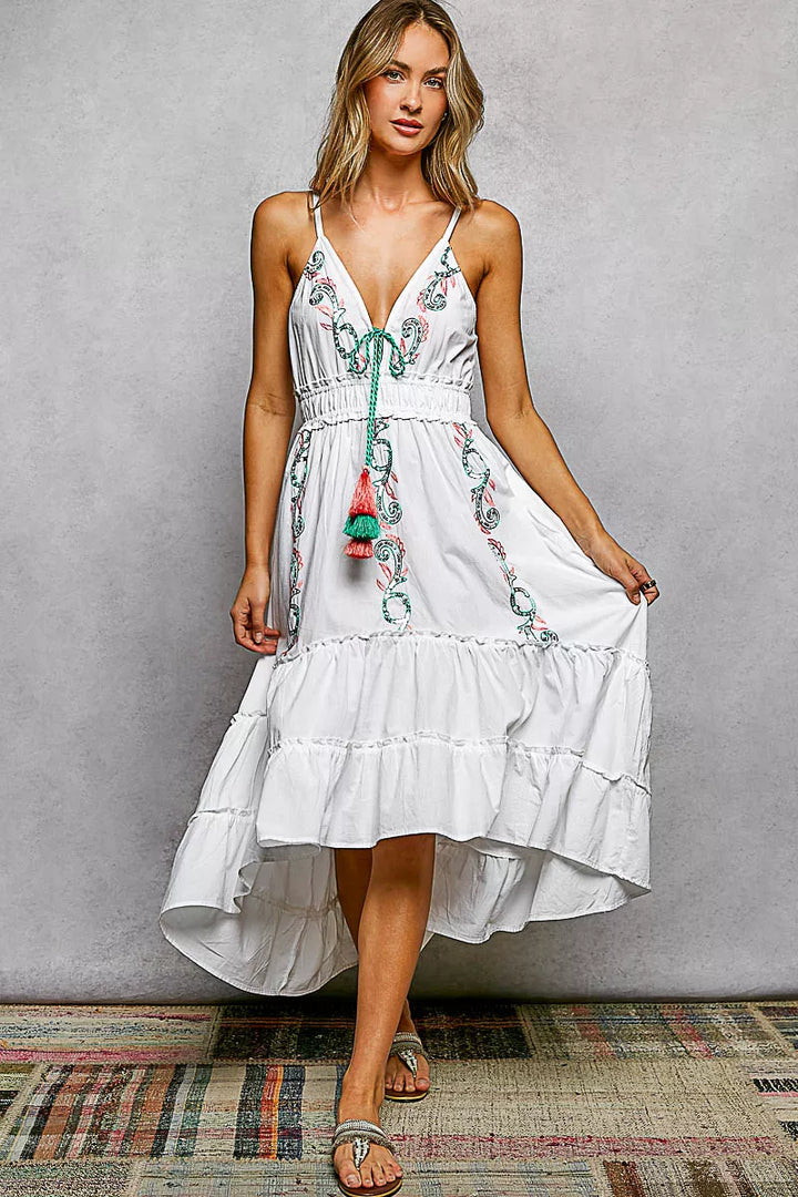 Embroidered Tiered Cami Midi Dress