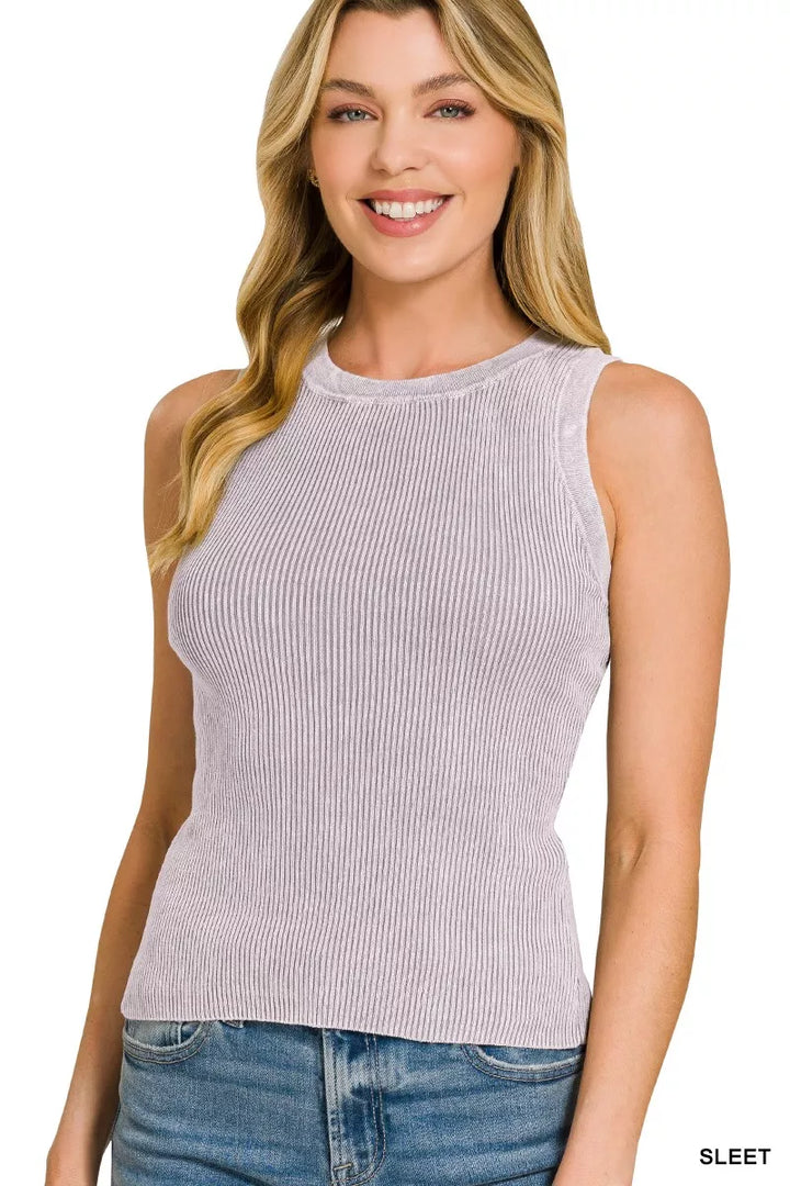 Washed Ribbed Sweater Tank Top