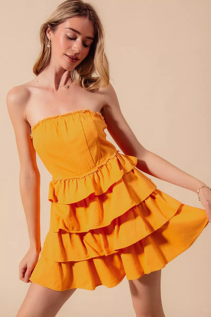 Strapless Tiered Ruffle Dress