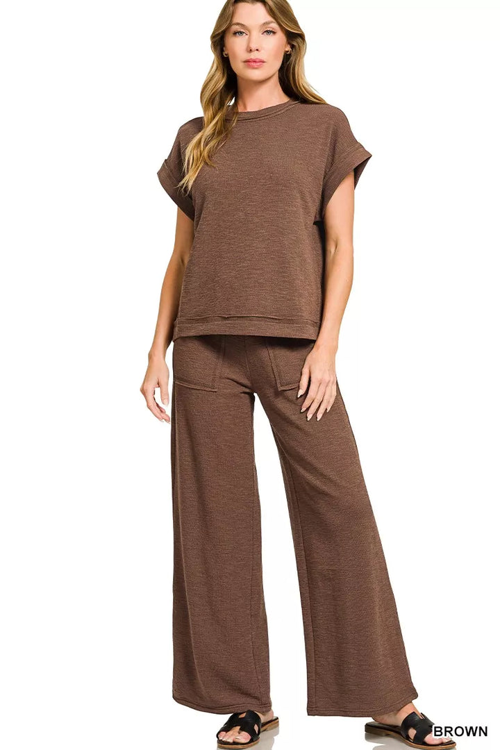 Cotton Slub Short-Sleeve Tee and Pants Set