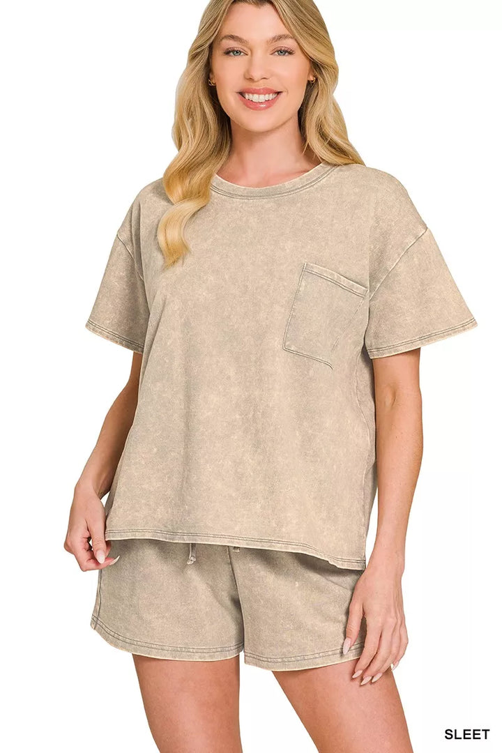 Terry Acid Washed Relaxed Top and Shorts Set