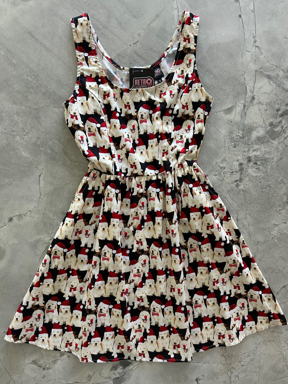 Dogs in Santa Hats Shorter Fit &amp; Flare Dress