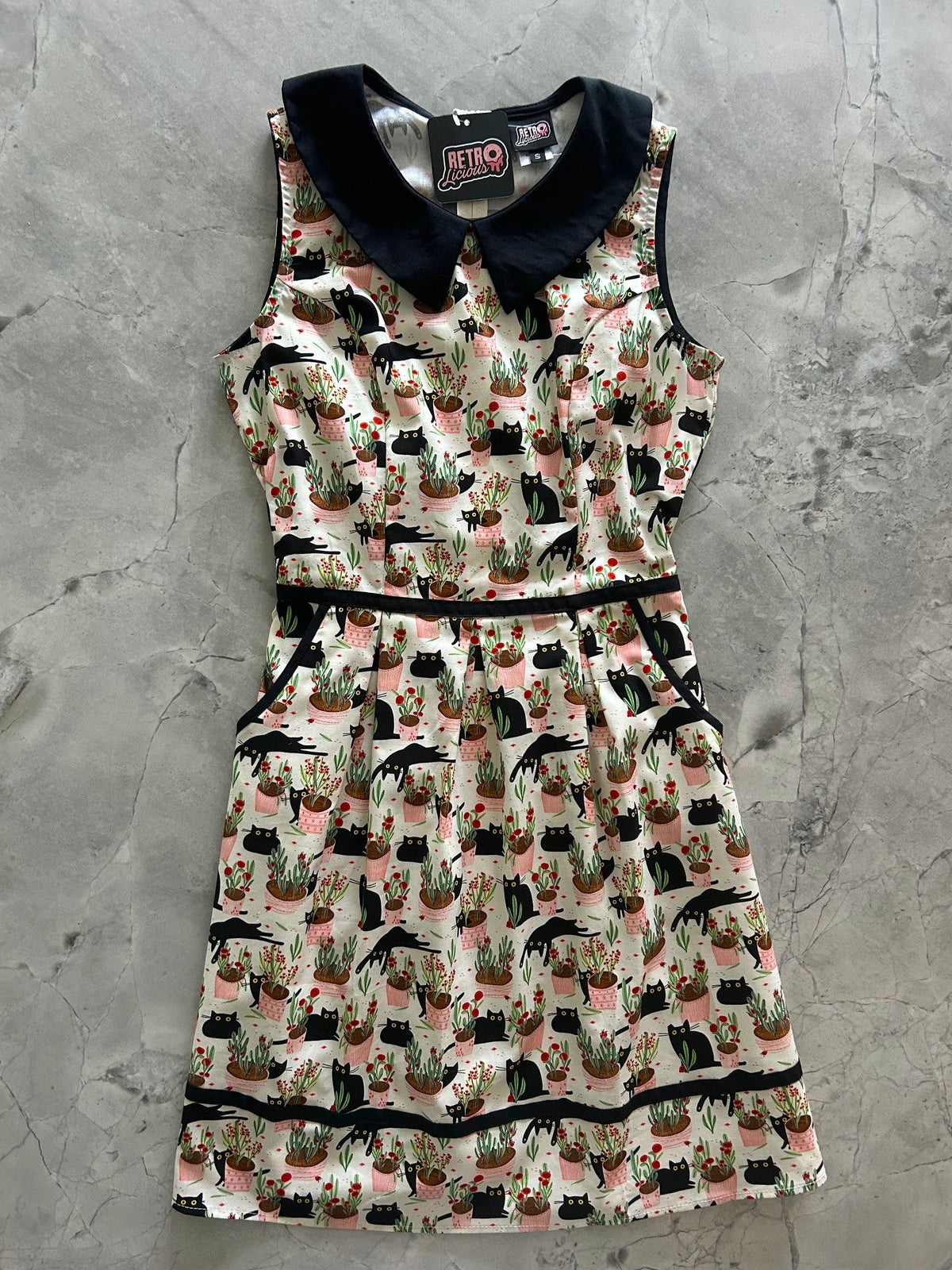 Cats &amp; Plants Collared Dress - 4X only, 1 left!