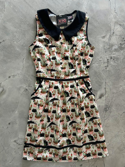 Cats &amp; Plants Collared Dress - 4X only, 1 left!