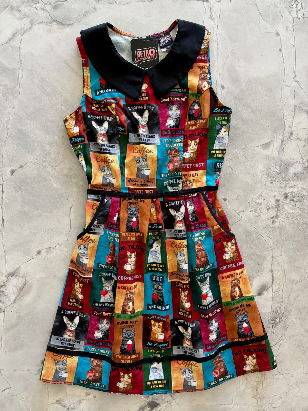 Cats &amp; Coffee Collared Dress