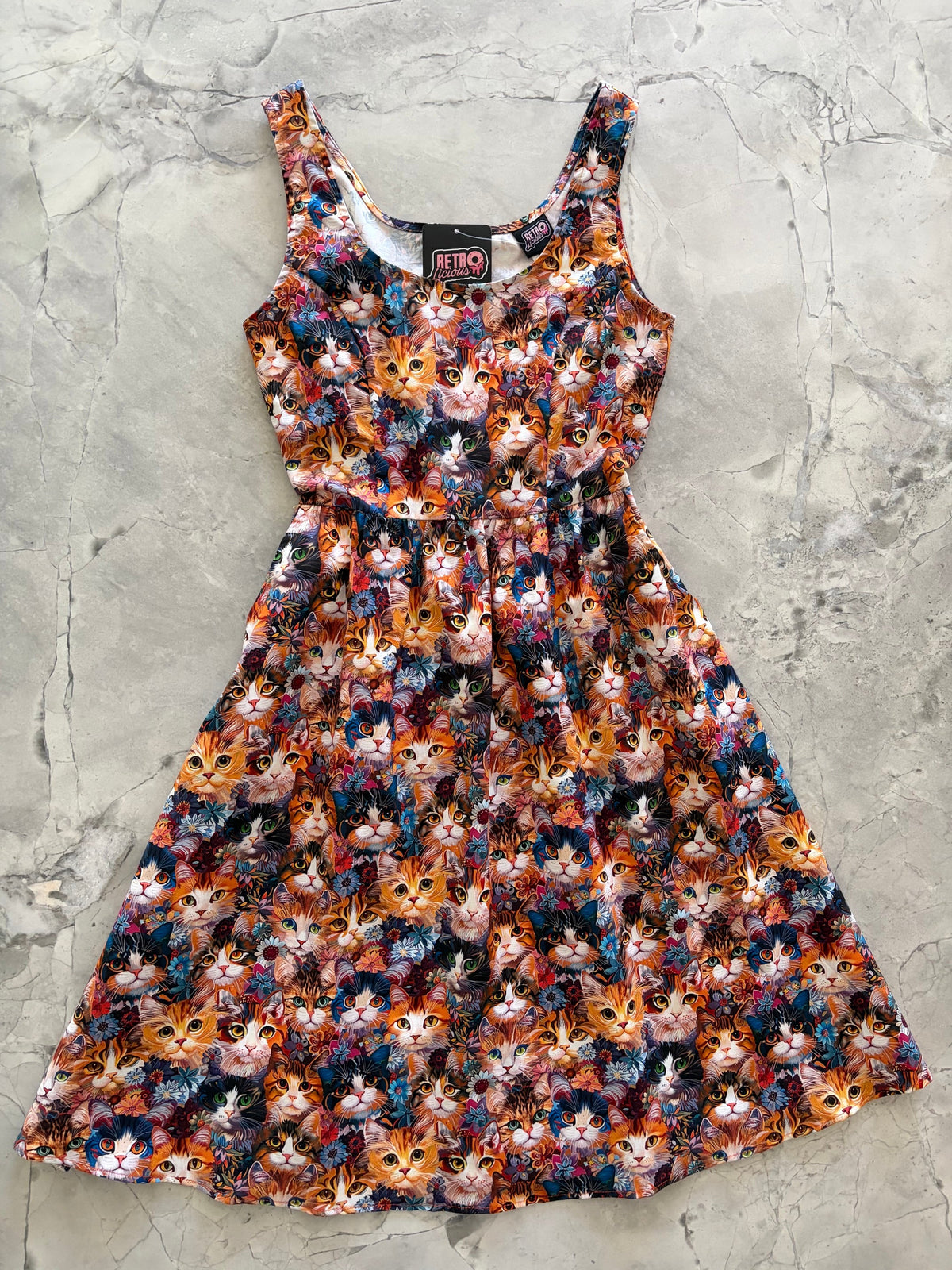 Cats &amp; Flowers Fit &amp; Flare Dress