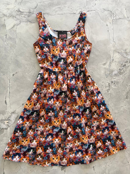 Cats &amp; Flowers Fit &amp; Flare Dress