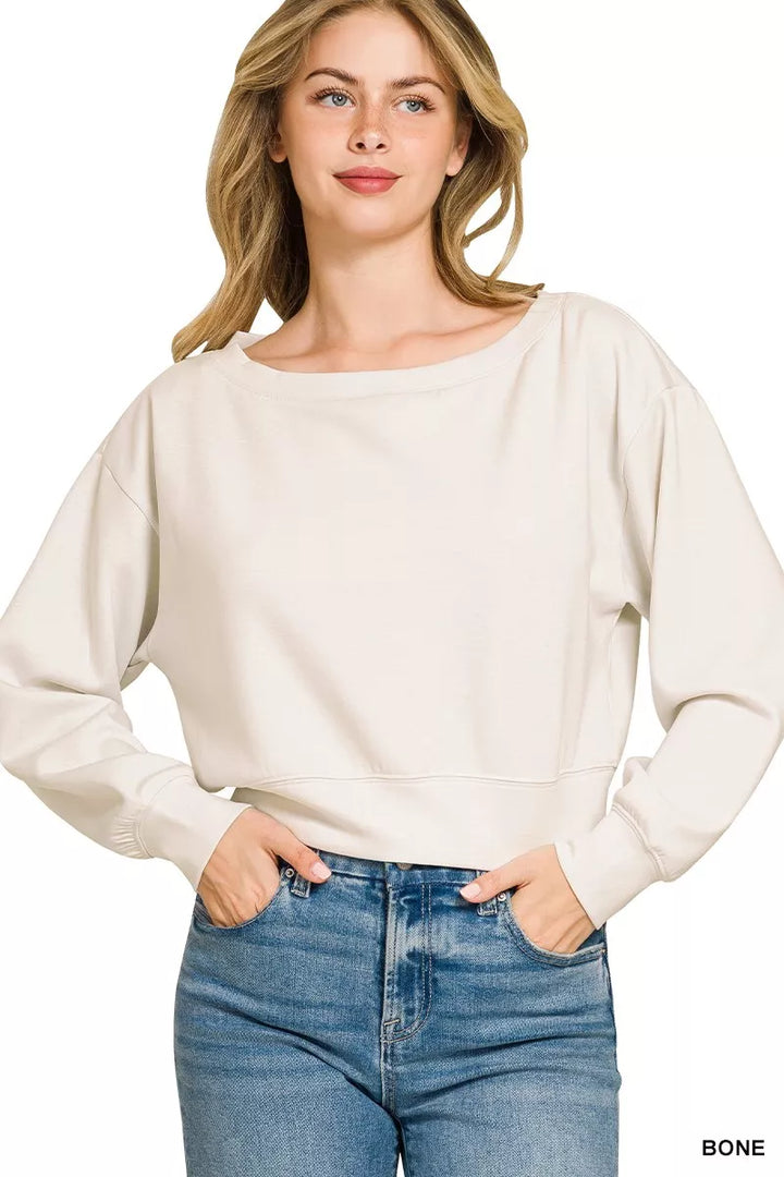 Scuba Cropped Boat Neck Pullover Sweatshirt