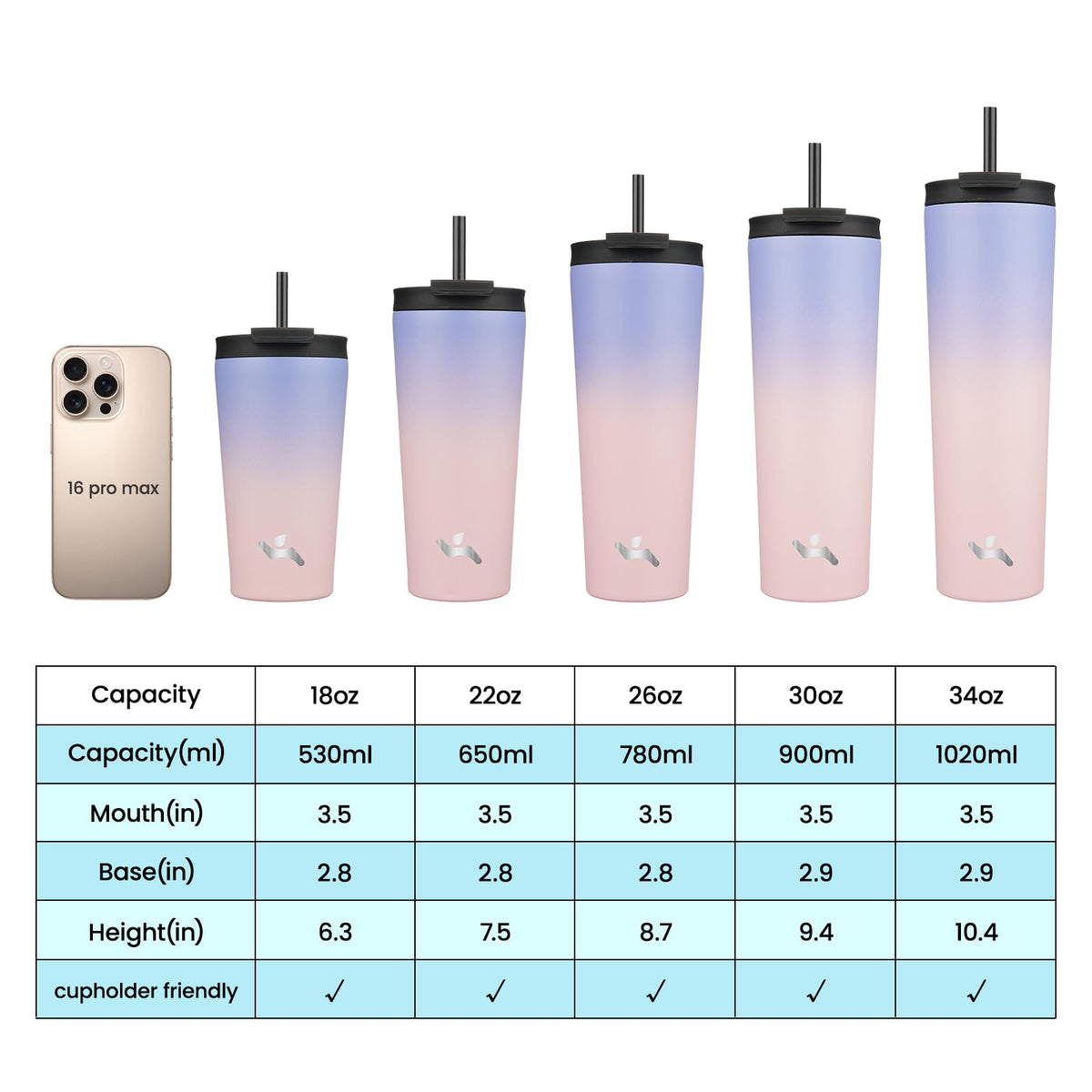 Konokyo 26 oz Insulated Tumbler Water Bottle with Straw Lid, Pastel Sunset