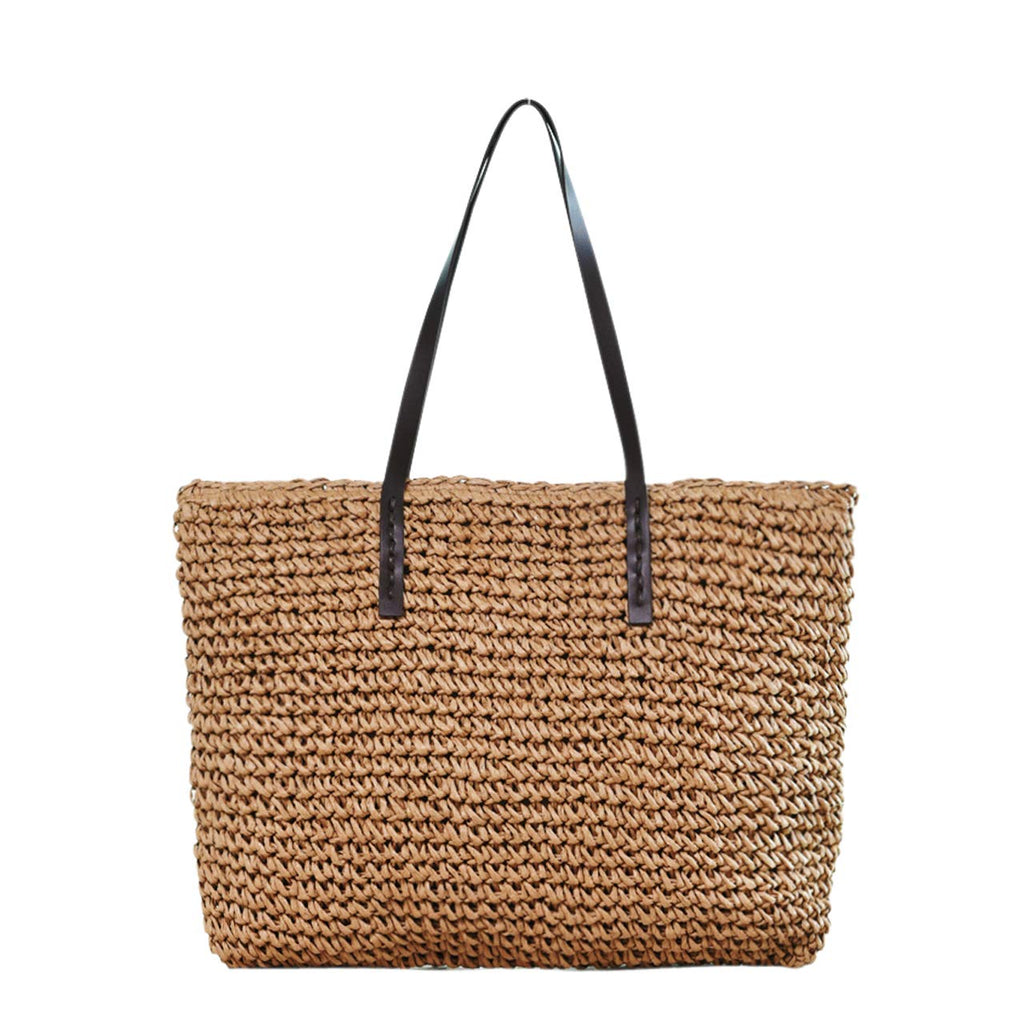 Ayliss Women Straw Woven Tote Large Beach Handmade Weaving Shoulder Bag Purse Straw Handbag (Square Khaki #2)