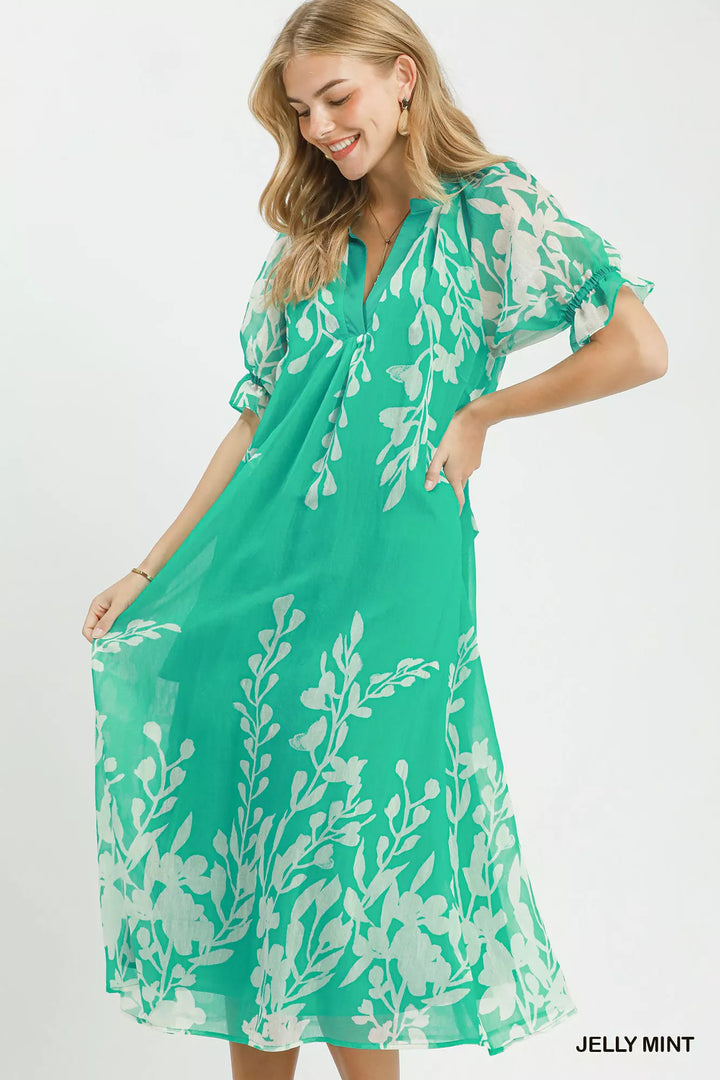Floral Print Tie Waist Midi Dress