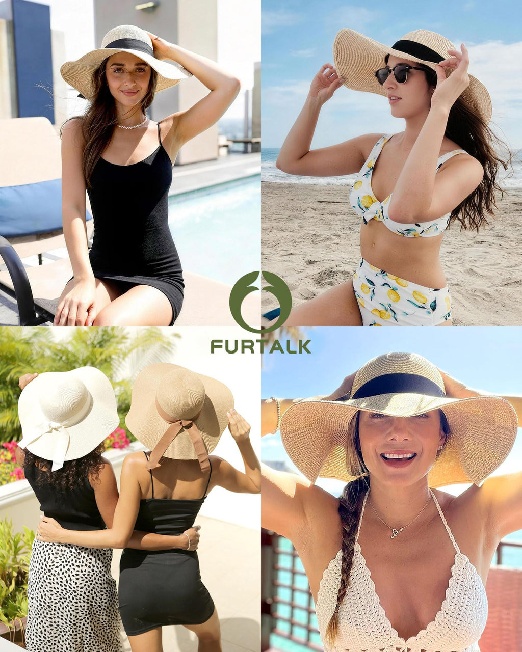 FURTALK Womens Sun Straw Hat Wide Brim Floppy Summer Beach Hats for Women