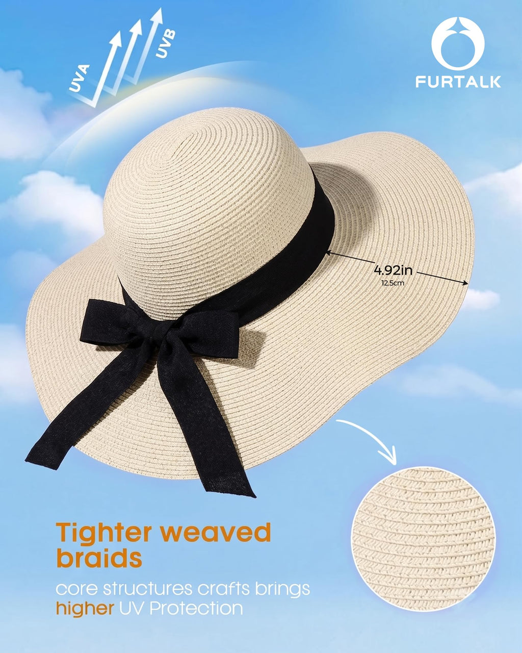 FURTALK Womens Sun Straw Hat Wide Brim Floppy Summer Beach Hats for Women