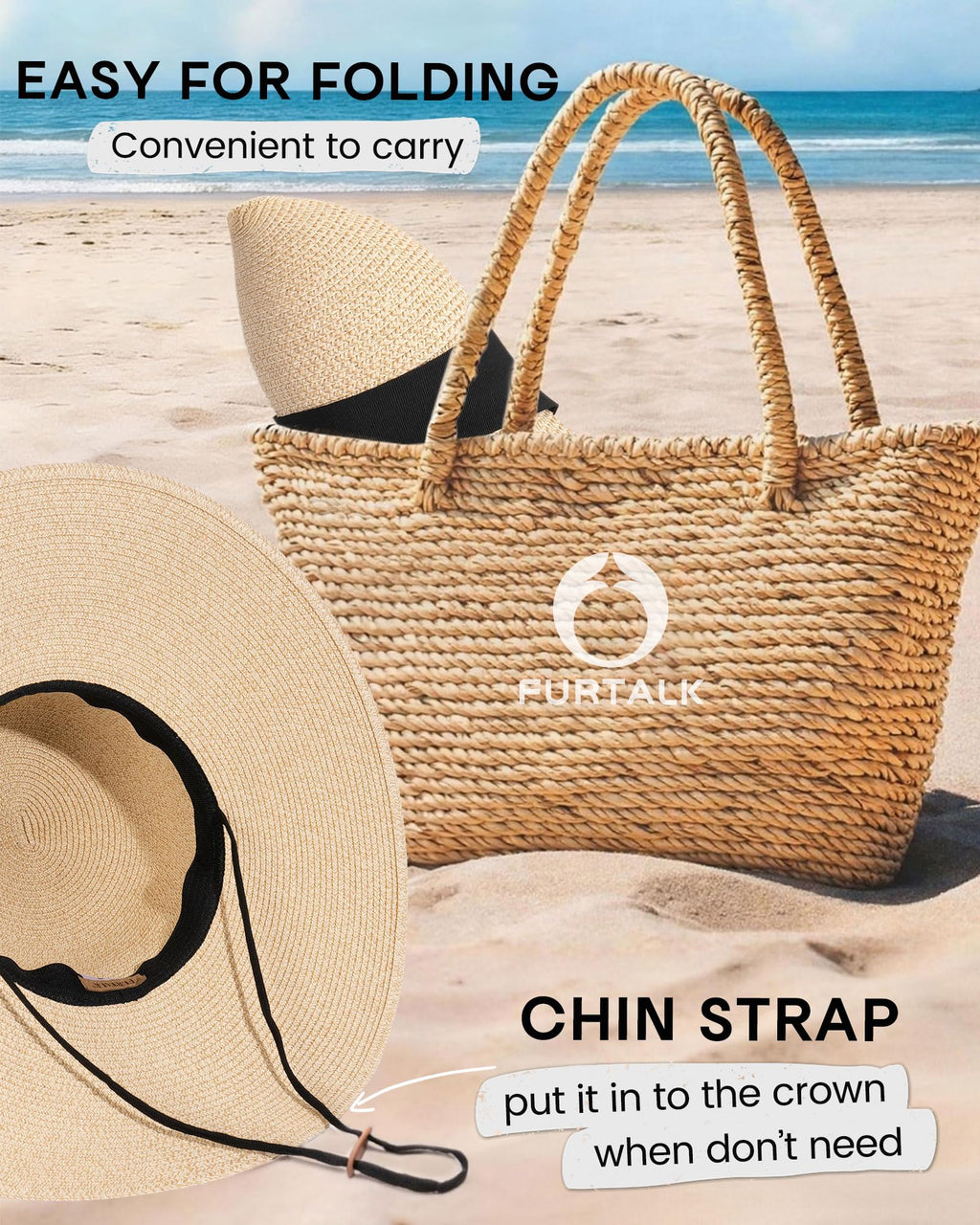 FURTALK Womens Sun Straw Hat Wide Brim Floppy Summer Beach Hats for Women