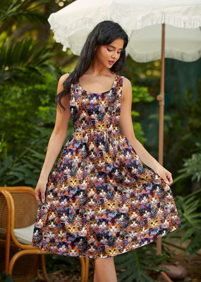 Cats &amp; Flowers Fit &amp; Flare Dress
