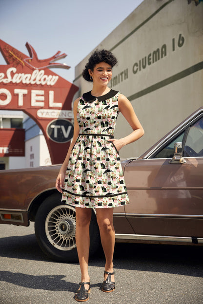 Cats &amp; Plants Collared Dress - 4X only, 1 left!