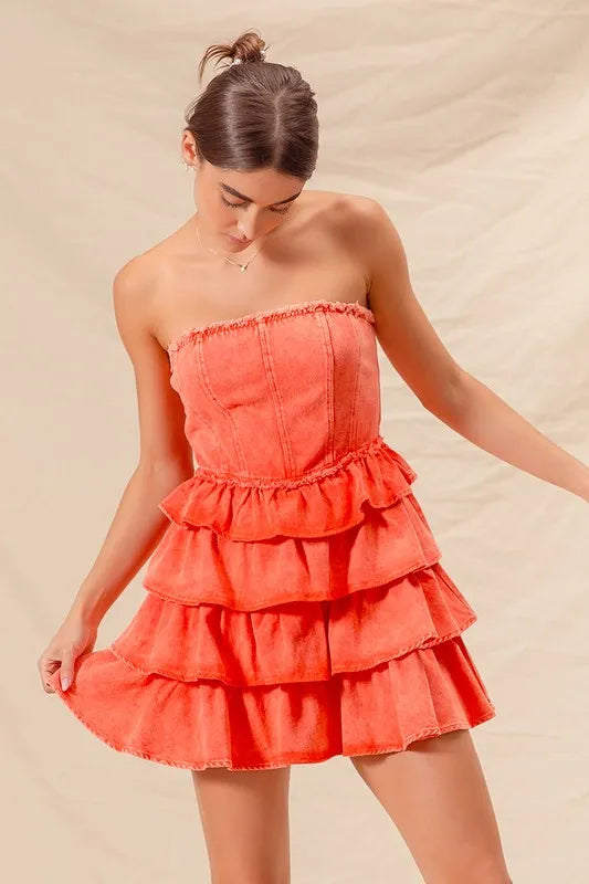 Strapless Tiered Ruffle Dress