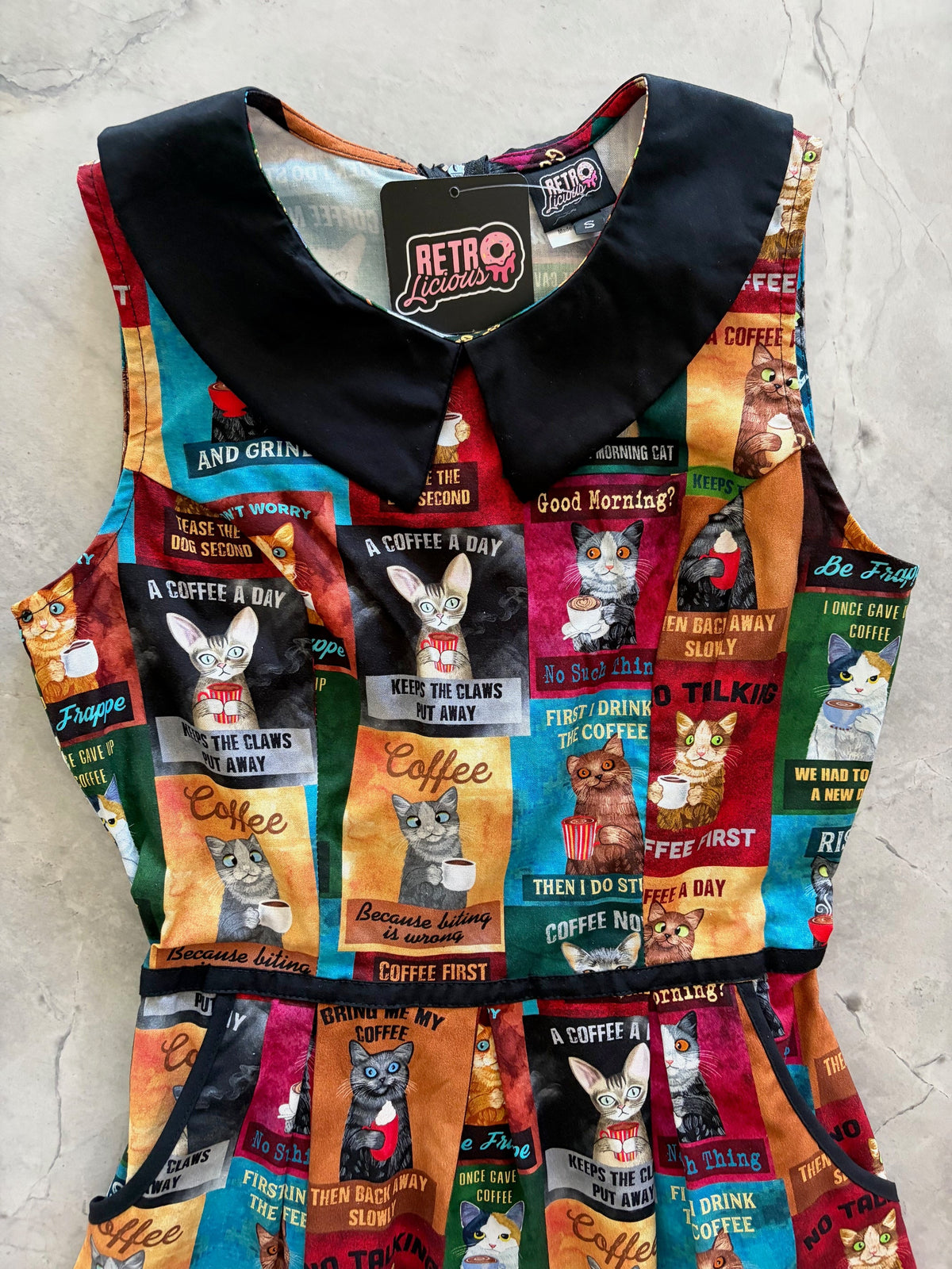 Cats &amp; Coffee Collared Dress