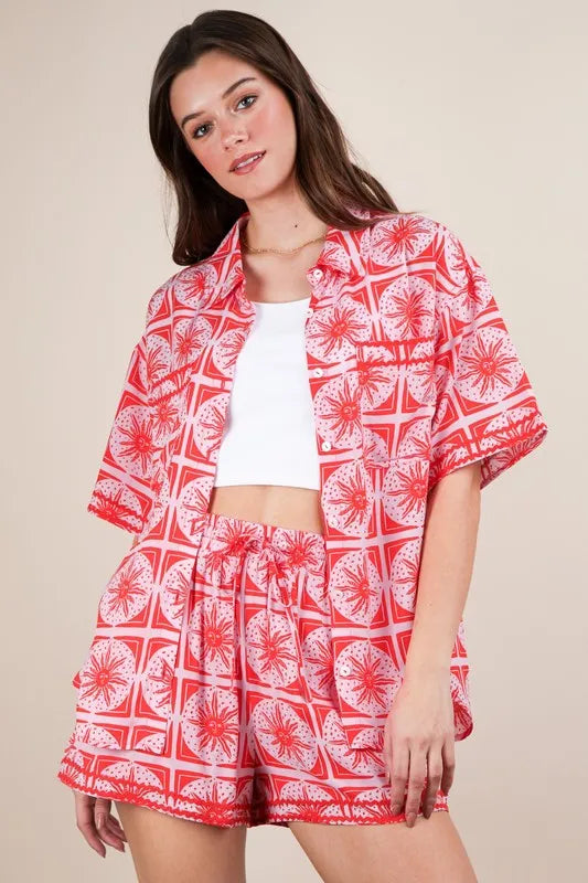 Tropical Printed Shirt and Shorts Set