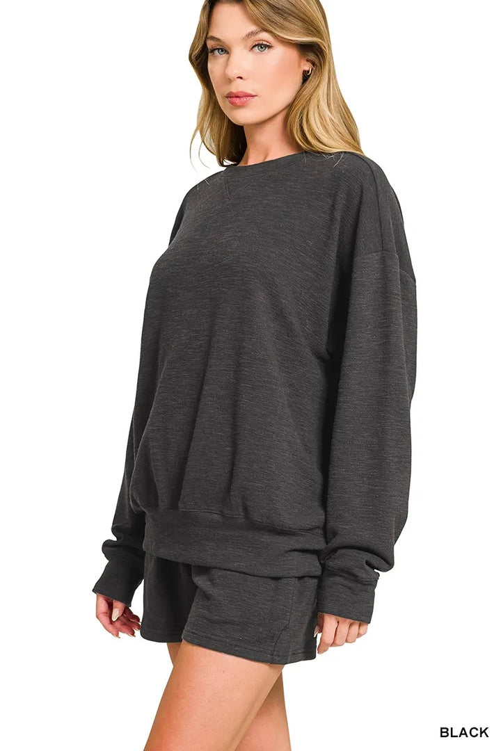 Slub Long-Sleeve Top and Shorts Set