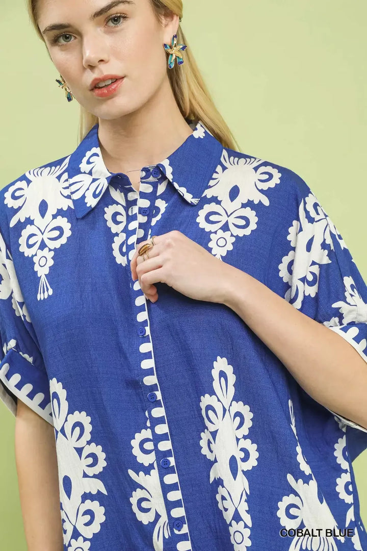 Abstract Print Button-Down Short-Sleeve Shirt