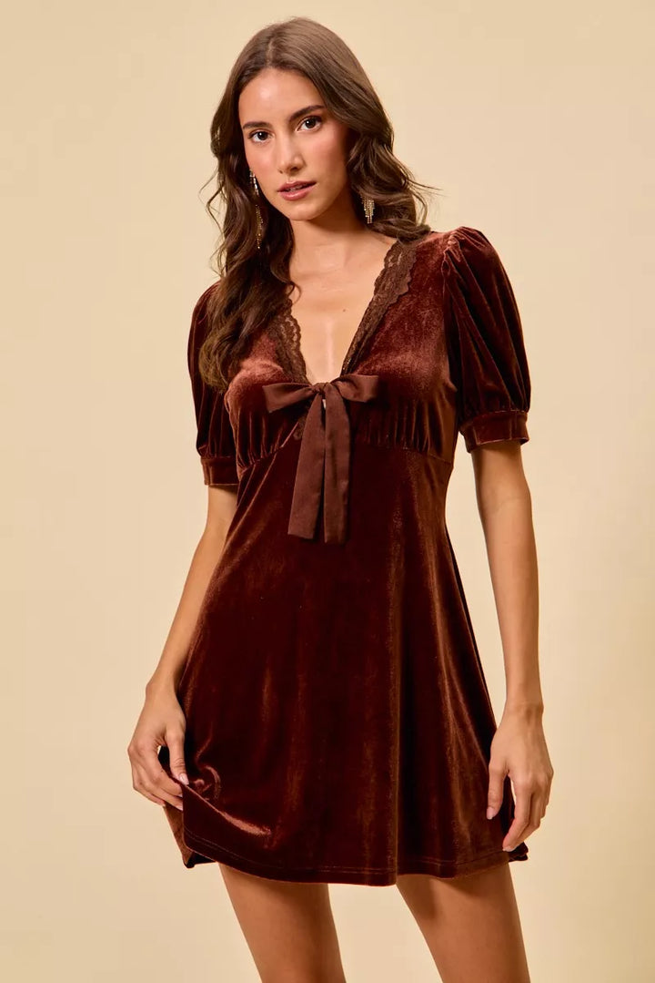 Velvet Short-Sleeve Mini Dress