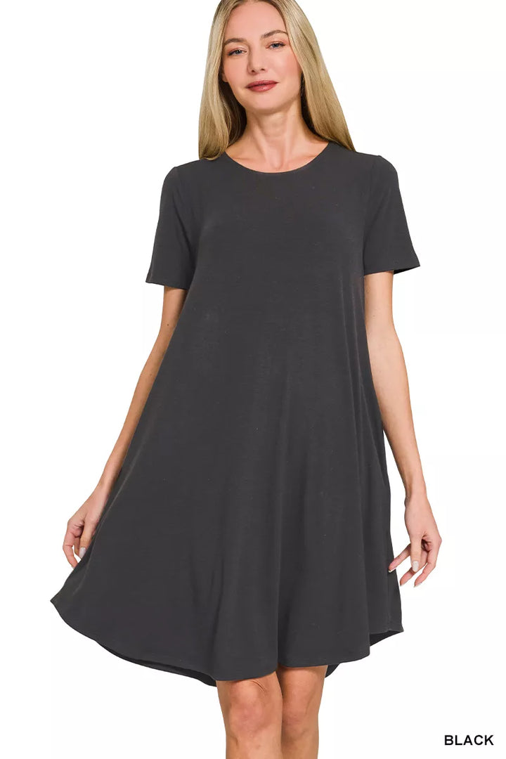 Short-Sleeve Round Hem A-line Dress