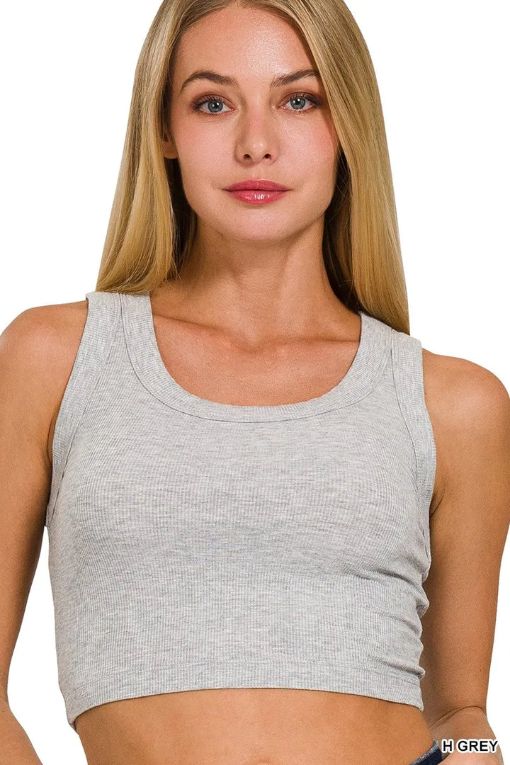 Ribbed Scoop-Neck Cropped Tank Top