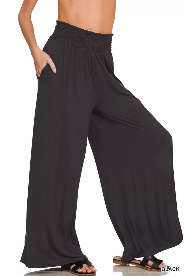 Smocked Waist Wide-Leg Palazzo Pants