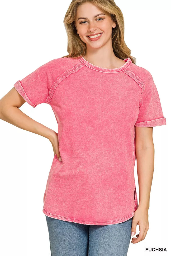 Terry Washed Curved Hem Top
