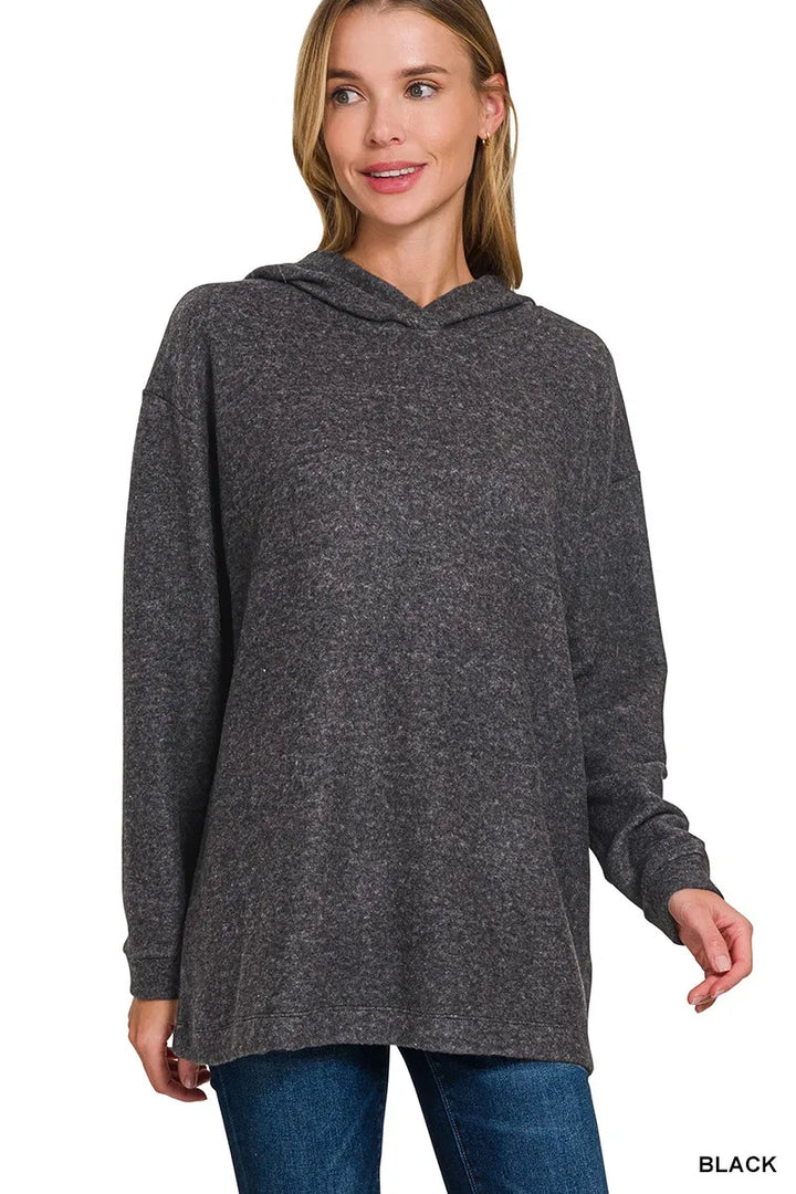 Hooded Brushed Melange Knit Sweater