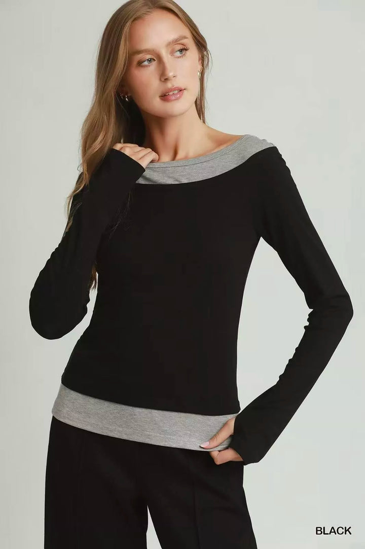 Layered Twofer Long-Sleeve Top